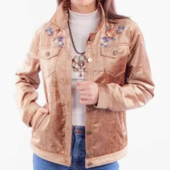 Scully Jackets & Blazers - Scully Tan Velvet Jacket with Floral Embroidery size L